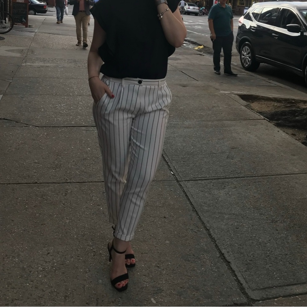 Bershka Black and White Ankle Cropped Pants